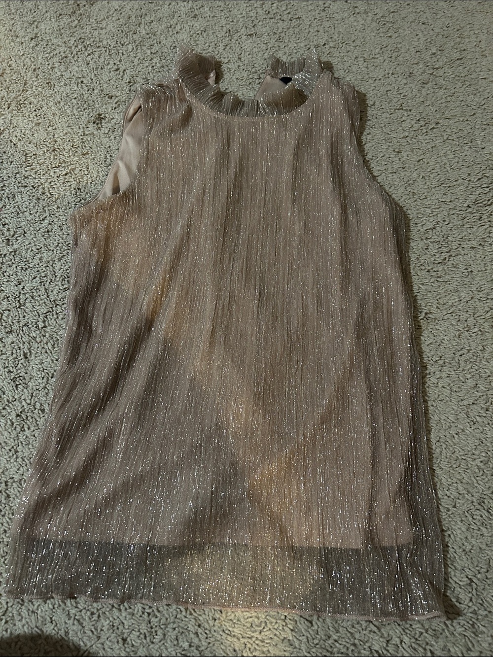 Adiva Metallic Blush Sheer Ruffle Neck Tank
